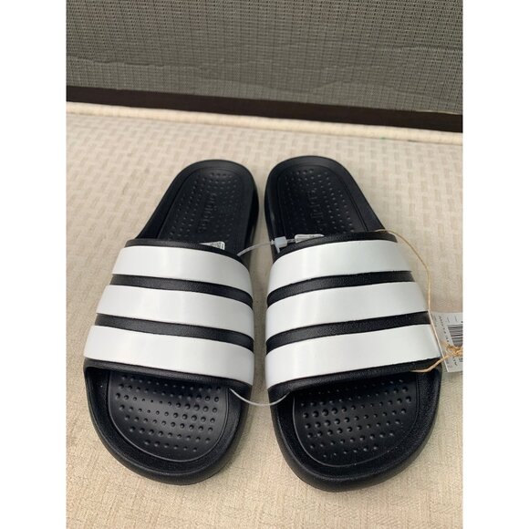 Adidas Adilette Flow unisex Mens Size 7 Women 8Slides Black/Whites Sandals - Picture 1 of 7